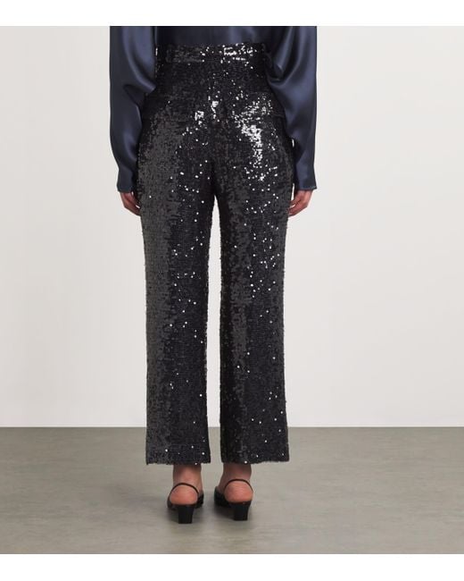 LAPOINTE Gray Sequin Pleated Tapered Trousers