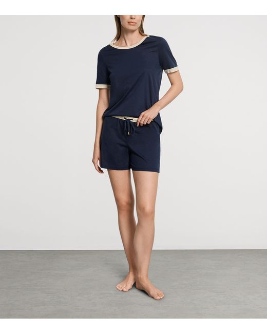 Hanro Blue Cotton-Blend Laura Pyjamas