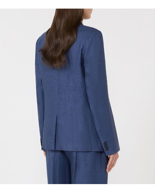 Weekend by Maxmara Blue Linen Single-Breasted Blazer