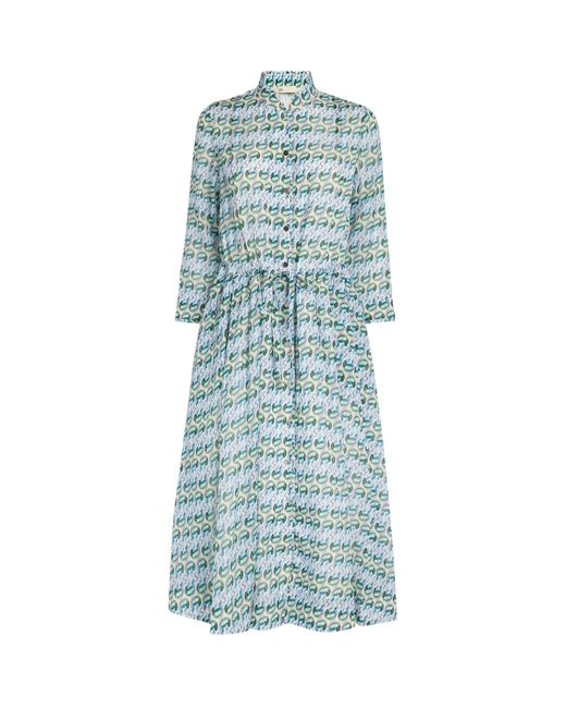 Tory Burch Blue Silk-Cotton Duck Print Shirt Dress