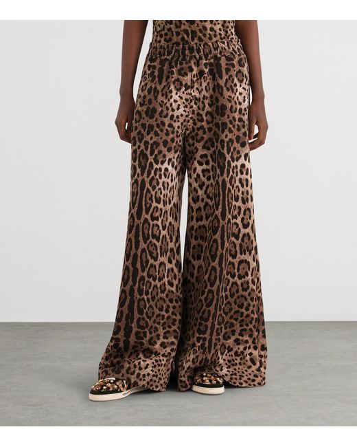 Dolce & Gabbana Brown Fleece Leopard Print Trousers