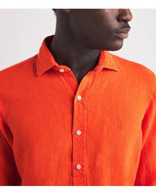 Polo Ralph Lauren Red Linen Custom-Fit Shirt for men