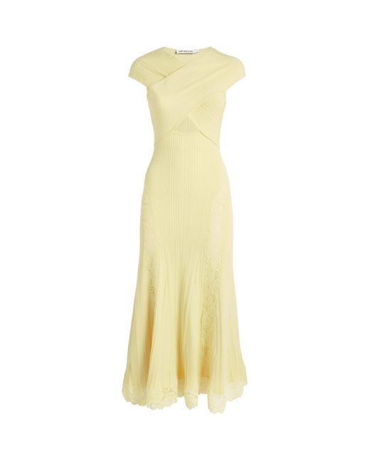 Self-Portrait Lace-Trim Off-The-Shoulder Midi Dress in Yellow | Lyst