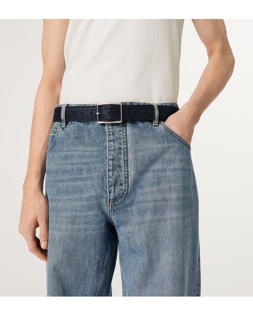 Bottega Veneta Blue Leather Intrecciato Piccolo Belt for men