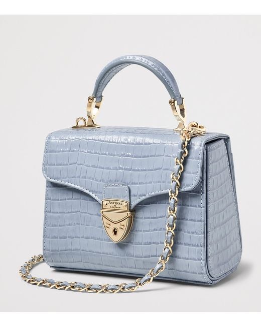 Aspinal Blue Mini Leather Mayfair Top-Handle Bag