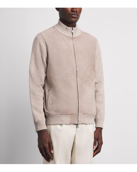 N.Peal Cashmere Natural Suede-Trim Cashmere Davos Jacket for men