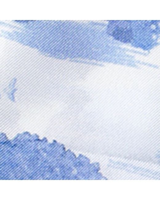 Aspinal Blue Silk Landscape Skinny Scarf