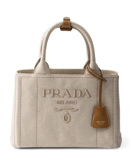 Prada Natural Small Canvas Jardinière Top-Handle Bag