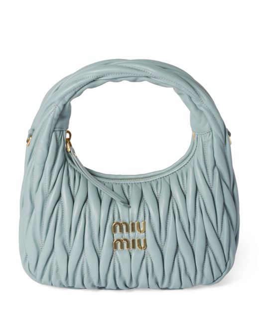 Miu Miu Blue Matelassé Leather Wander Top-Handle Bag