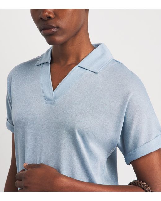 Eleventy Blue Metallic Collared Blusa T-Shirt