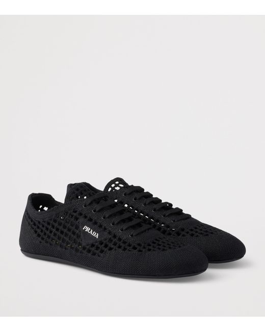 Prada Black Cotton Crochet Collapse Sneakers