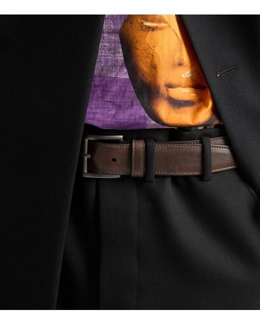 Prada Brown Leather Square-Buckle Belt for men