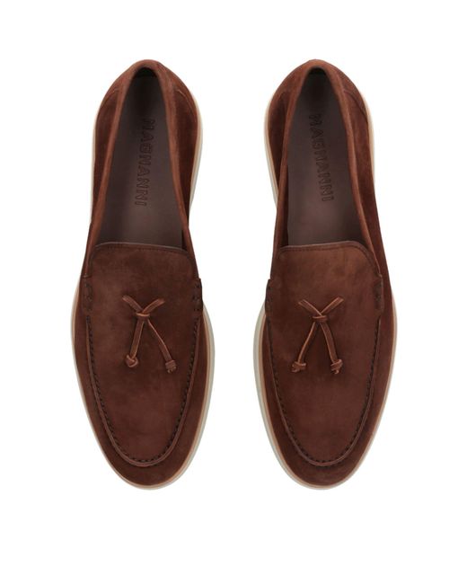Magnanni Shoes Brown Suede Alea Tassel Loafers for men