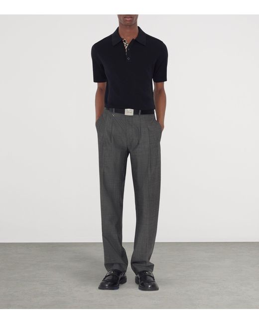 Burberry Black Wool Check-Detail Polo Shirt for men