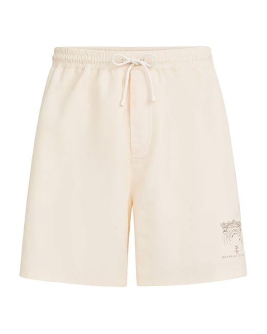Brunello Cucinelli Natural Logo Swim Shorts for men