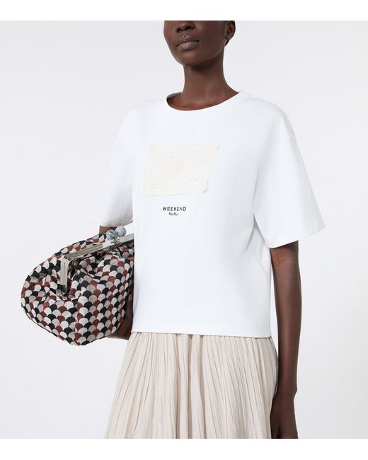 Weekend by Maxmara White Cotton Lace Applique T-Shirt