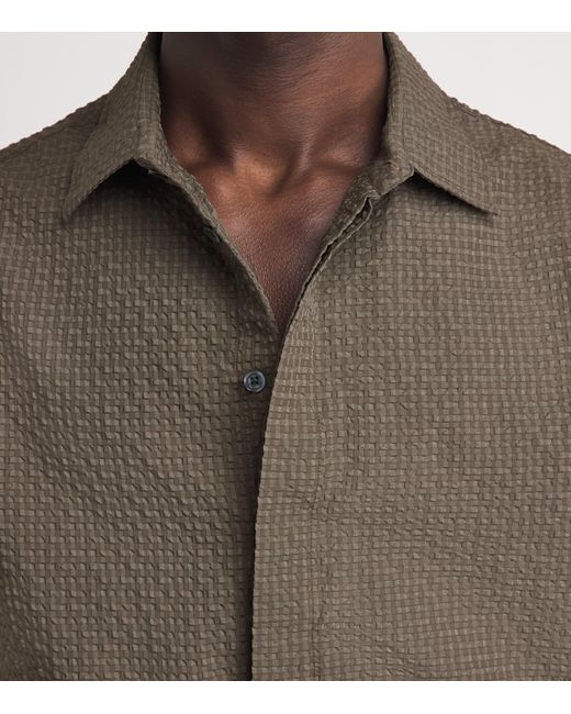 Emporio Armani Gray Seersucker Short-Sleeve Shirt for men