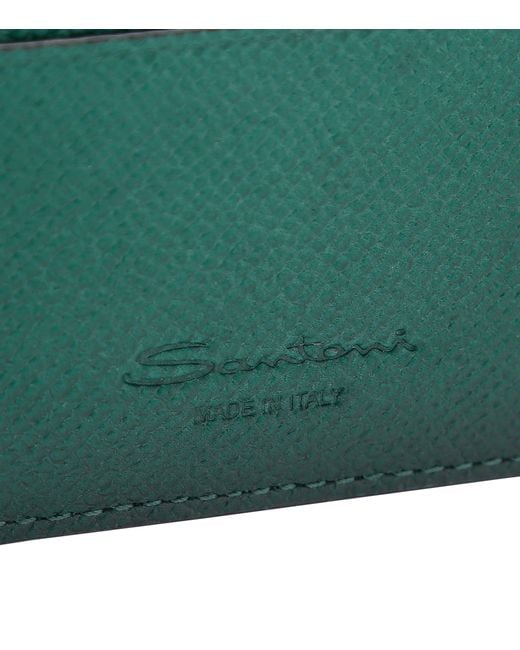 Santoni Green Leather Card Holder for men