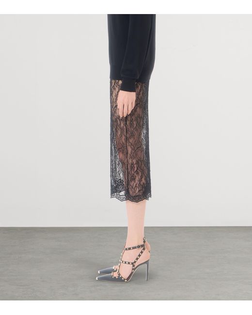Valentino Gray Lace Midi Pencil Skirt