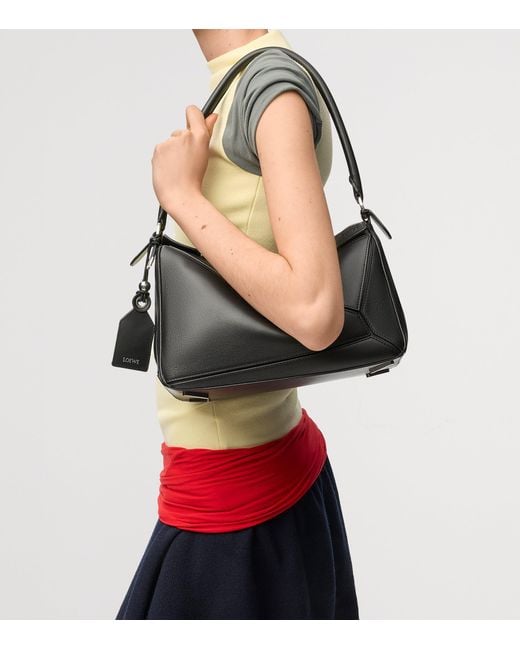 Loewe Black Medium Leather Featherlight Puzzle Top-Handle Bag