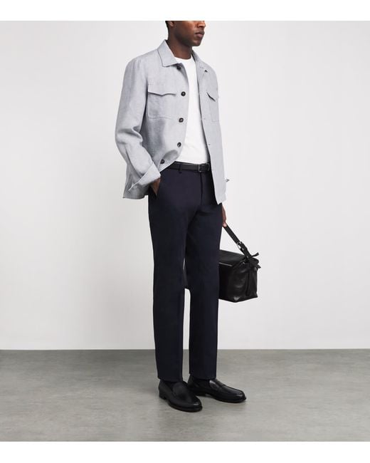Brioni Blue Cotton-Blend Pienza Straight Trousers for men