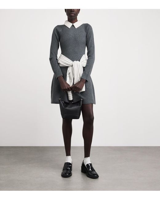 Maje Gray Embellished Collar Knit Mini Dress