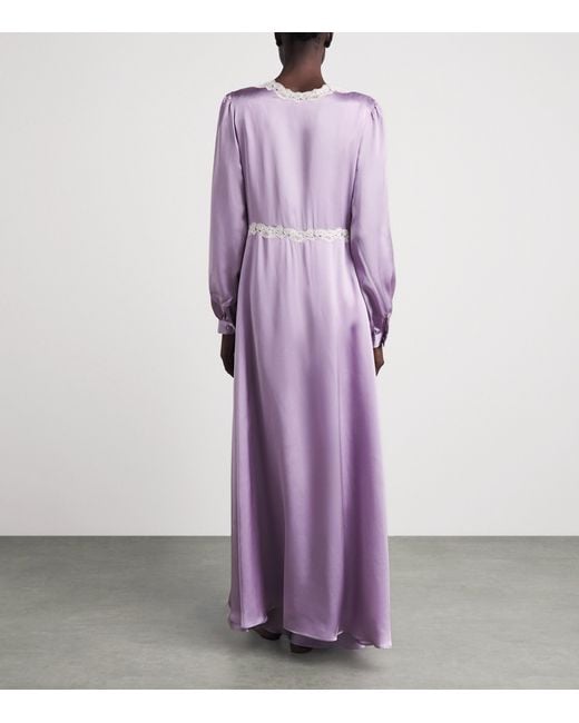 Loretta Caponi Purple Silk-Lace Pucci Long Robe