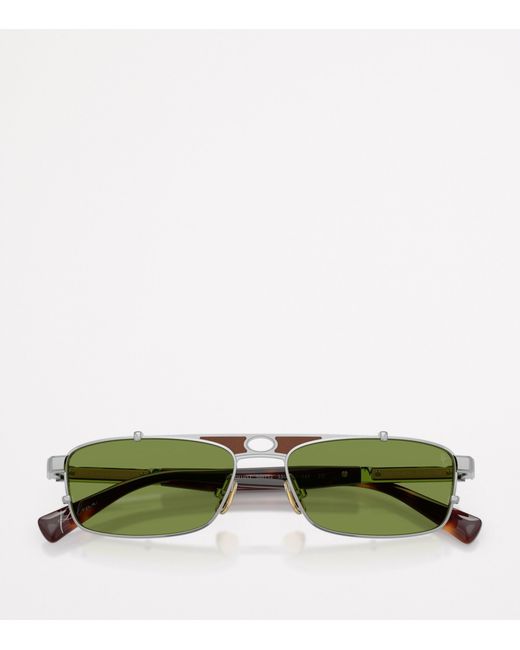 Brunello Cucinelli Green Titanium Rectangular Paloma Sunglasses