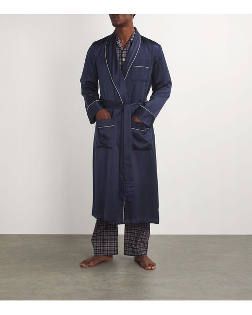 Derek Rose Blue Silk Bailey Robe for men
