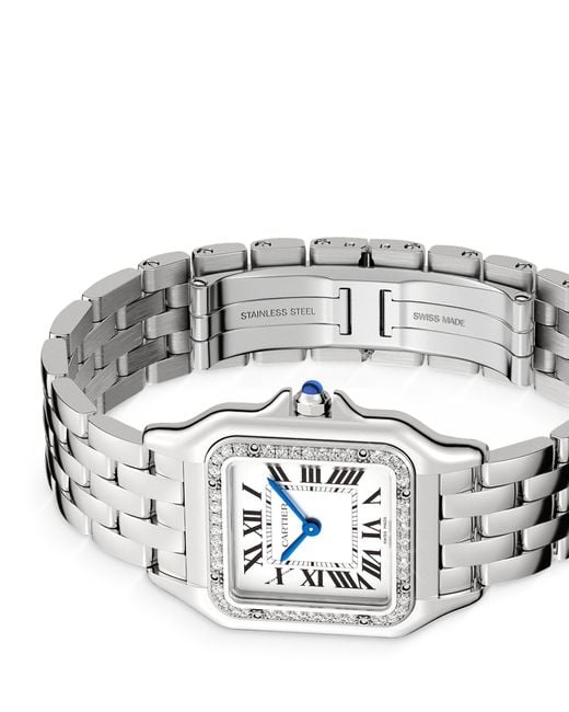 Cartier White Small Stainless Steel And Diamond Panthère De Watch 37mm