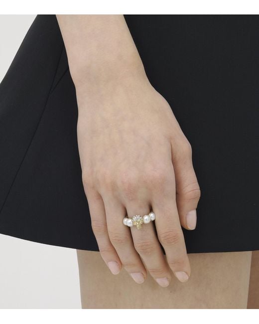 McQueen Metallic Faux Pearl And Skull Ring for men
