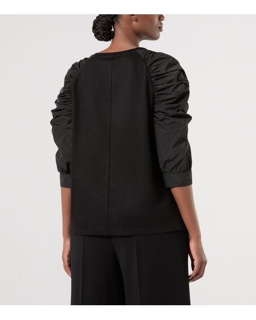 Marina Rinaldi Black Cotton Ruched T-Shirt