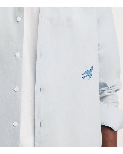 Paul Smith Blue Cotton-Linen Embroidered Oxford Shirt for men