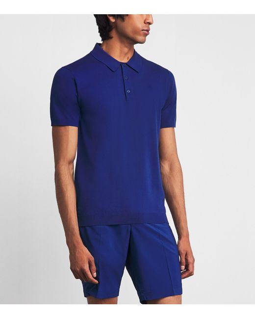 J.Lindeberg Blue Knitted Ridge Polo Shirt for men