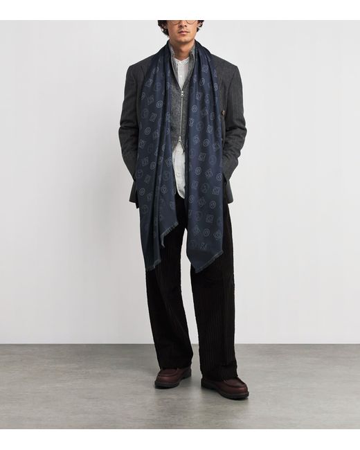 Giorgio Armani Blue Silk Jacquard Stole Scarf for men