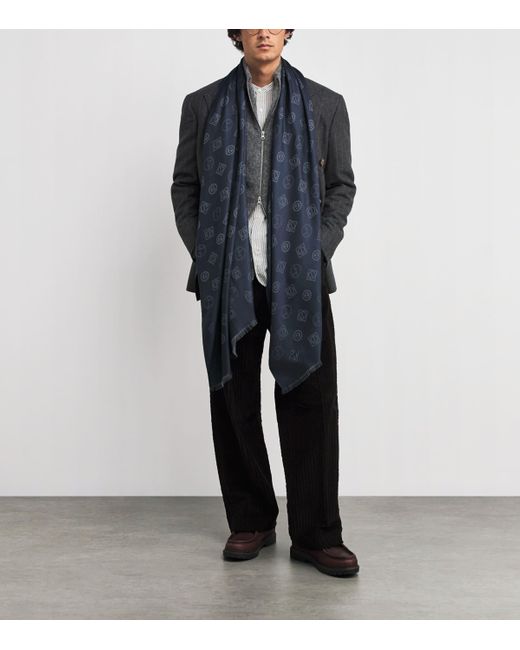 Giorgio Armani Blue Silk Jacquard Stole Scarf for men