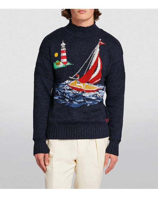 Polo Ralph Lauren Blue Cotton Sailboat Sweater for men