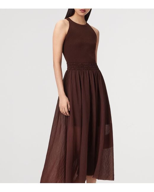 AllSaints Brown Ribbed Zenia Midi Dress
