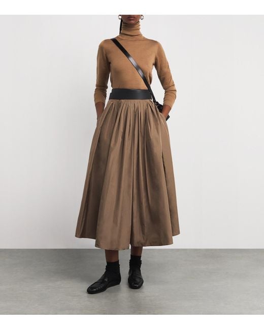 Max Mara Brown Taffeta Water-Repellent Pleated Maxi Skirt