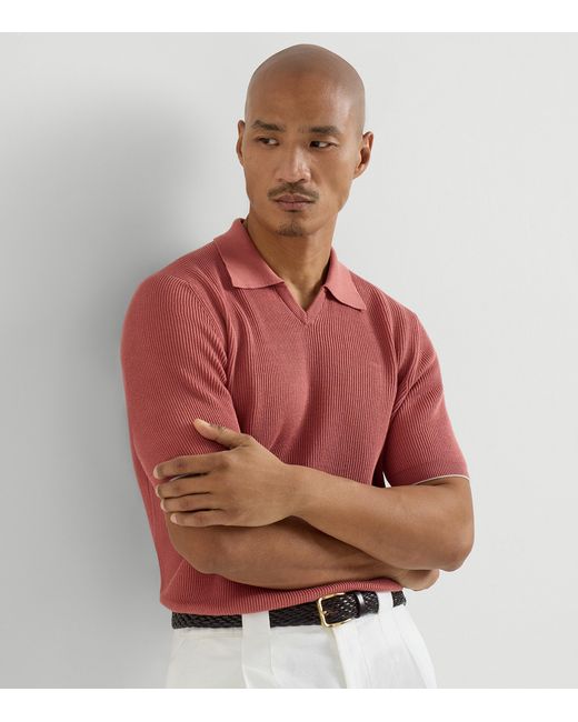 Brunello Cucinelli Pink Cotton Rib-Knit Polo Shirt for men
