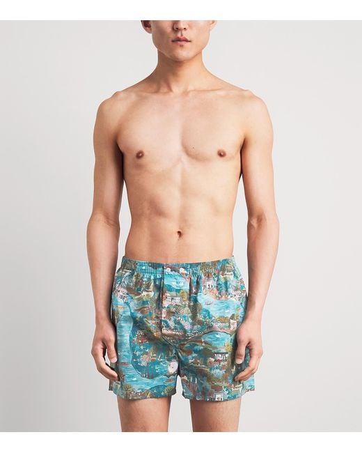 Derek Rose Blue Cotton Printed Ledbury Boxer Shorts for men