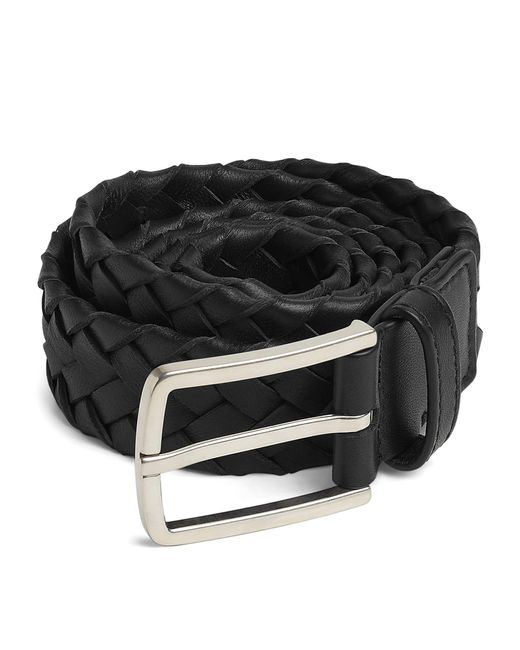 Bottega Veneta Black Leather Intreccio Cabat Belt for men
