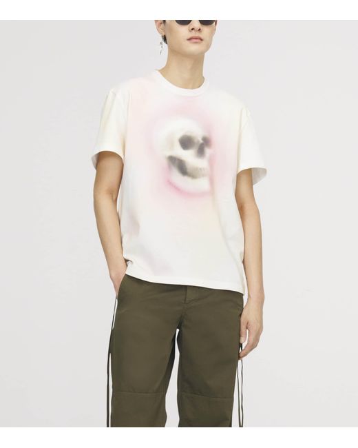 McQueen White Airbrushed Skull T-Shirt for men