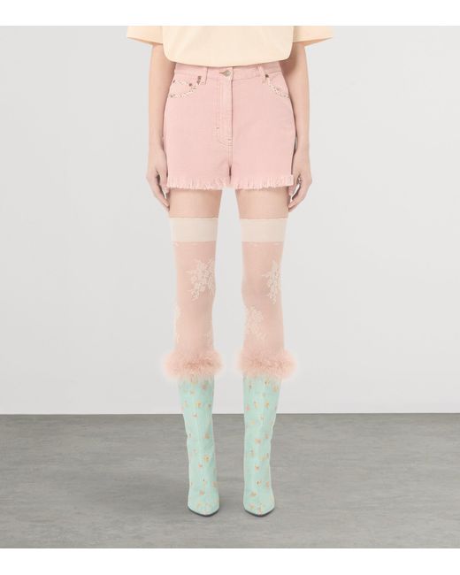 Valentino Pink Cotton-Linen Patch Shorts