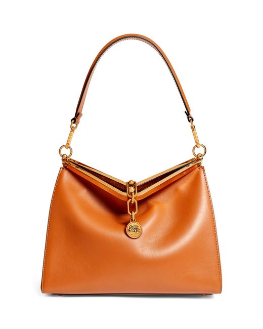 Etro Orange Medium Leather Vela Shoulder Bag