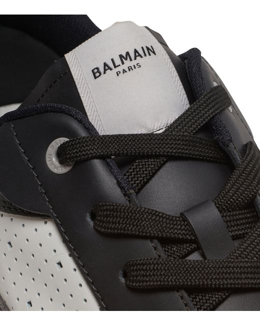 Balmain Black & White B Court Flip Leather & Suede Trainers for men