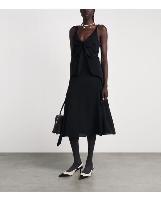 Acne Black Silk Bow-Detail Midi Dress