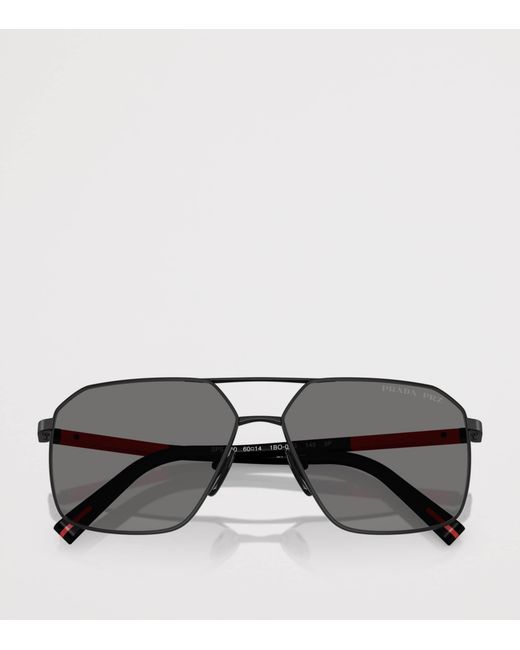 Prada Linea Rossa Gray Metal A50S Aviator Sunglasses for men