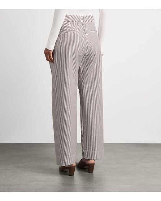 ME+EM Gray Seersucker Stripe Wide-Leg Trousers