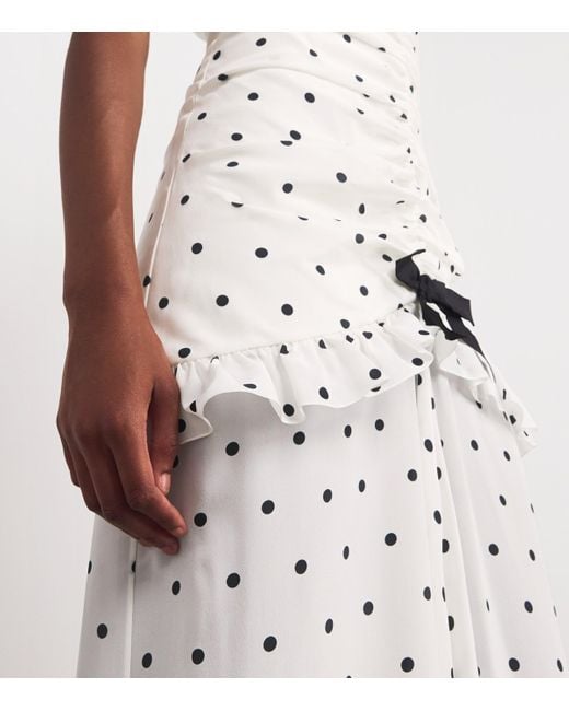 Alessandra Rich White Silk Polka Dot Maxi Dress